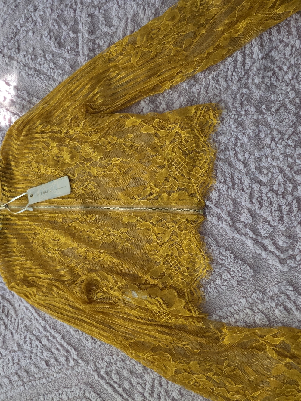 iris Yellow Lace Zip-Front Top
